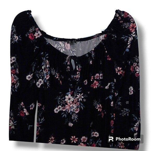 Lily Rose Small Dark Floral 'Emma' Dress-Skater-Elastic Scoop Neck-Tie Close - Picture 3 of 9